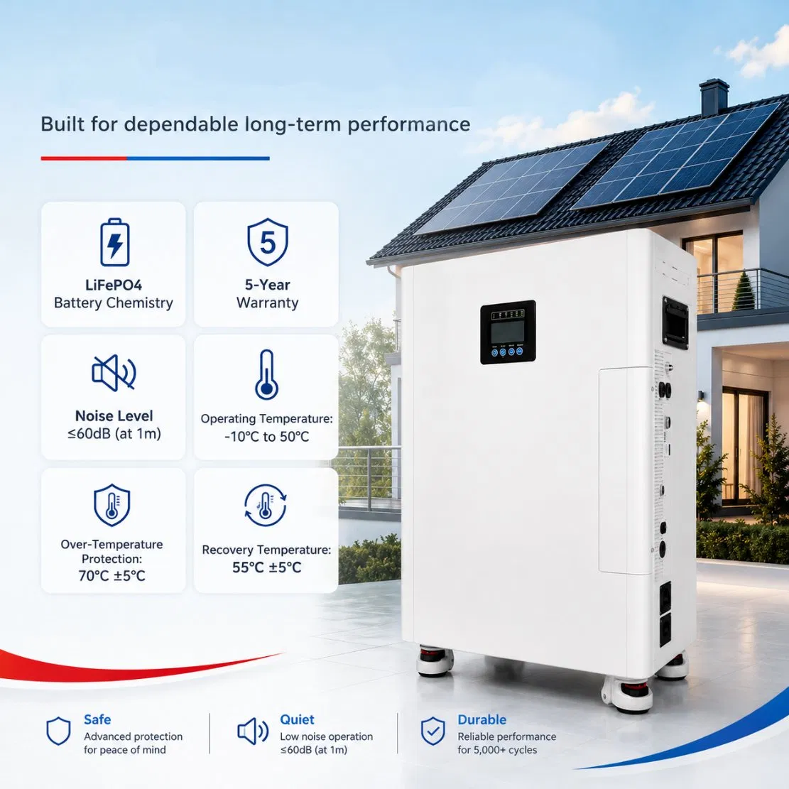 Bateria de Fosfato de Ferro de Lítio Tudo-em-Um 51.2V 10kwh Sistema de Armazenamento de Energia Solar Residencial 5kw Inversor 6000 Ciclos Profundos