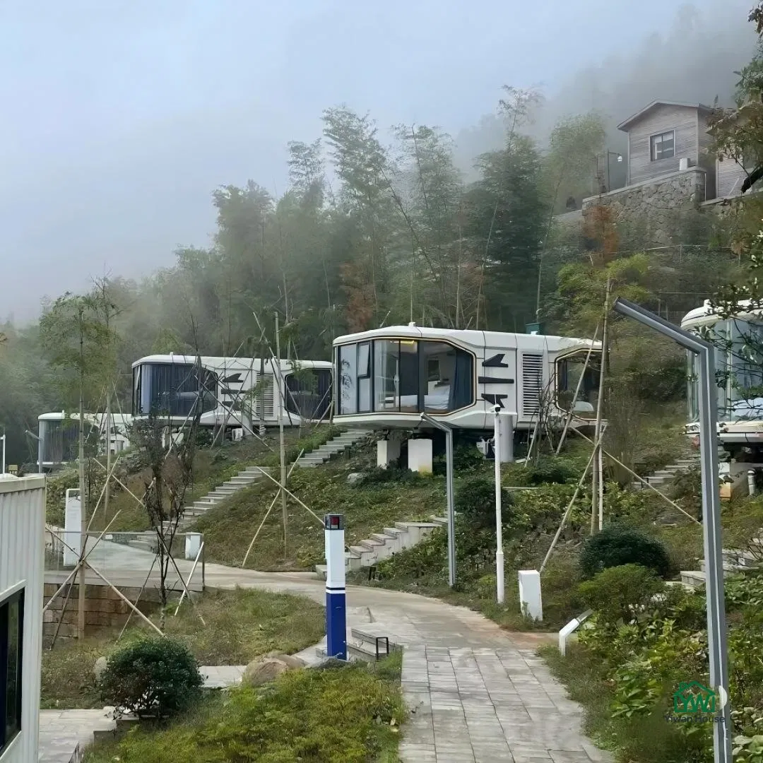 Casa Cápsula de Camping Isolada e à Prova de Som em Alumínio Futurista para Aviação