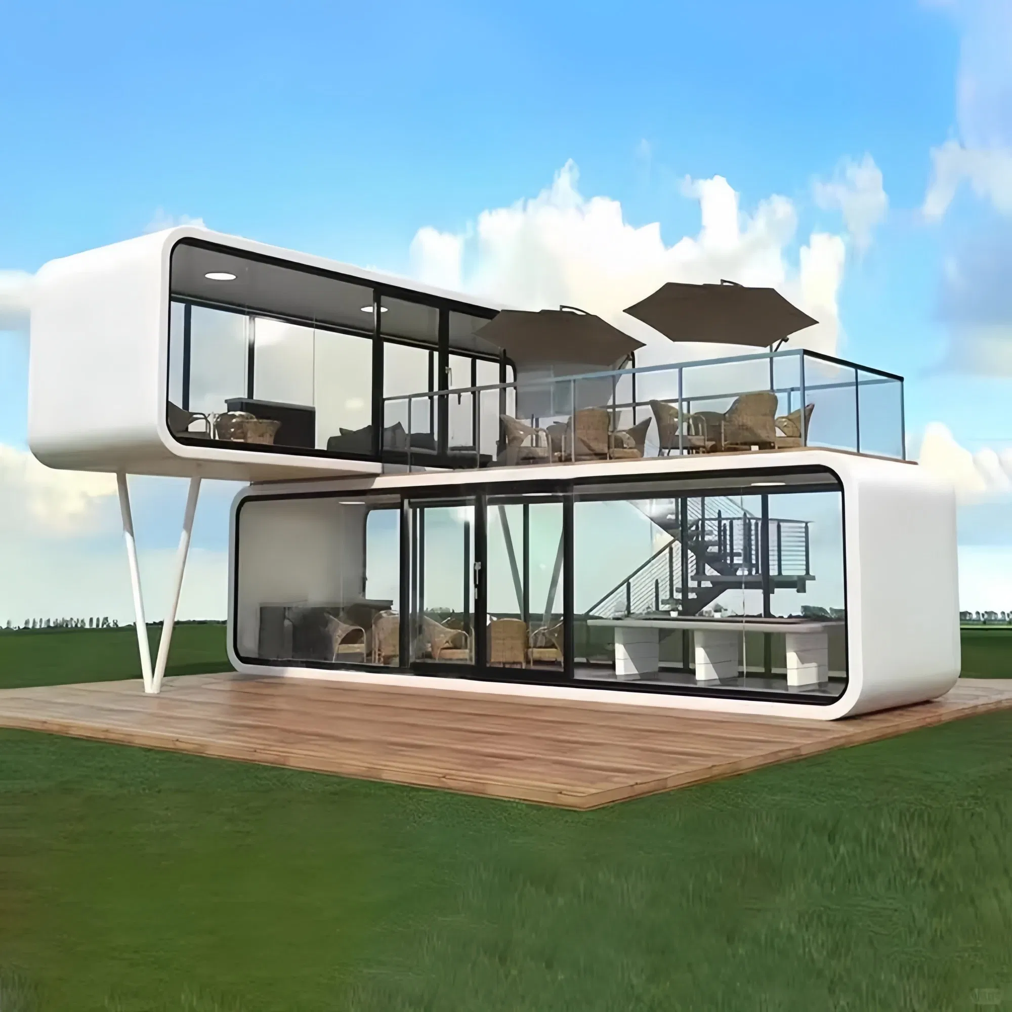 Casa de Contêiner Prefabricada Personalizada Isolada e Portátil 2 Piso Villa Extensão de Jardim Pódio Cápsula Cabana