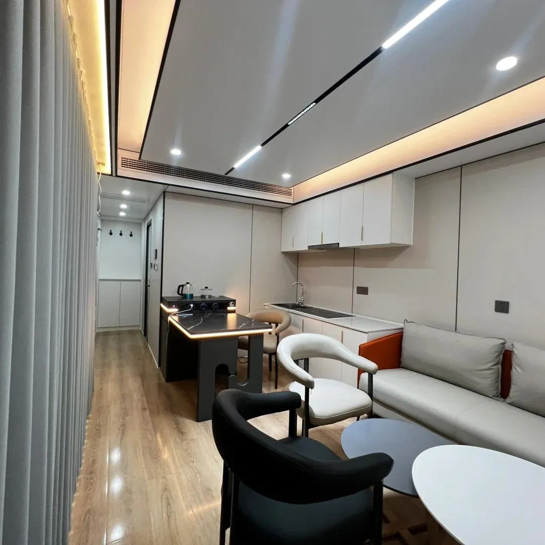 Vilas ecológicas externas pequenas de contêineres, casas cápsula pré-fabricadas, casas inteligentes com banheiro e cozinha