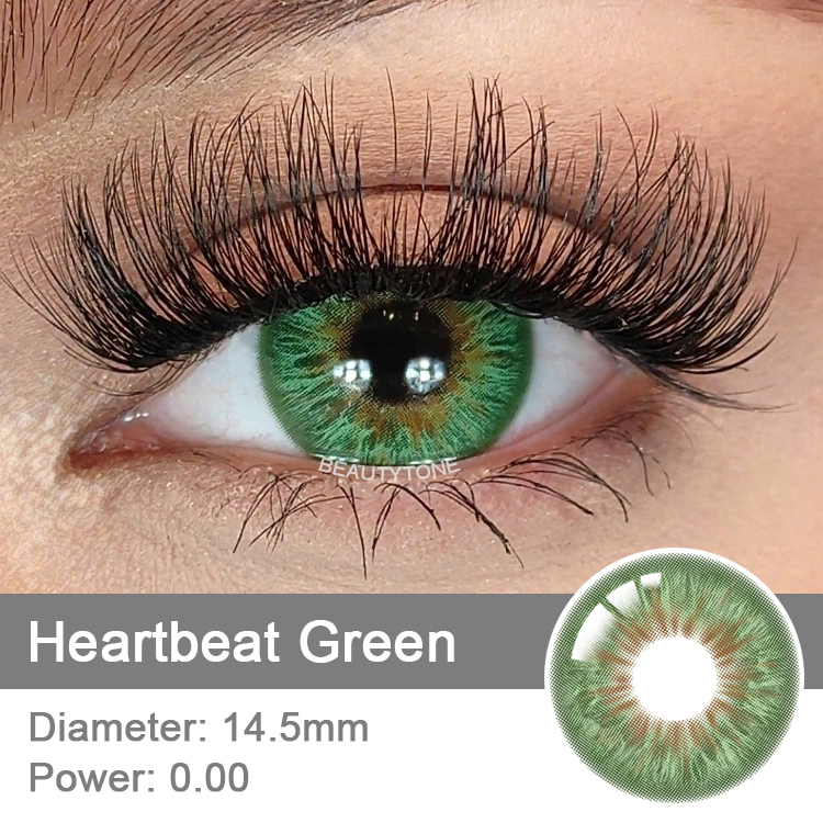 Wholesale Contact Lenses Yearly Good Quality Cosmetics Without Prescription Heartbeat Green Eye Contacts