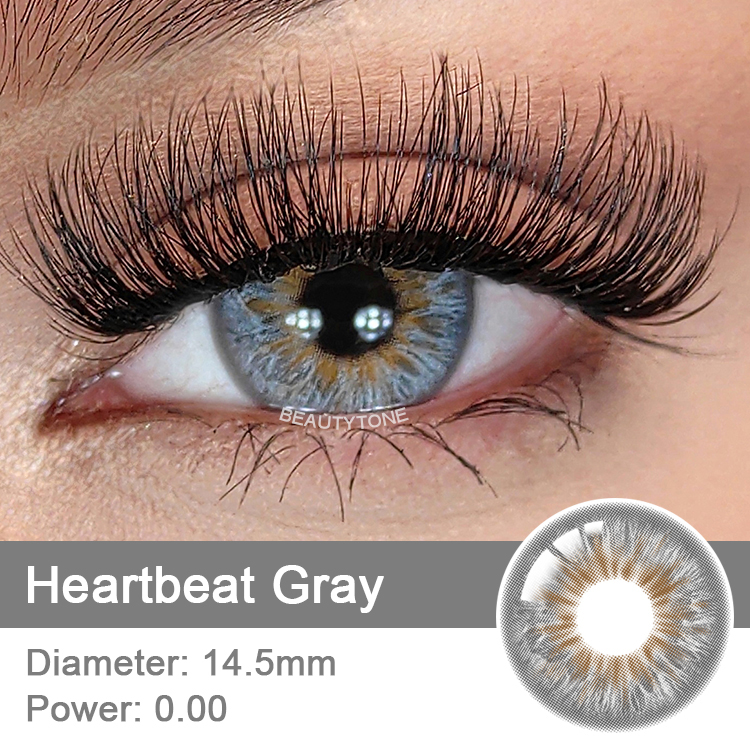 Lenses Eye Contact Color for a Yearly Use Heartbeat Gray New Style 14.5 Big Size No Power Contact Lenses for Brown Eyes