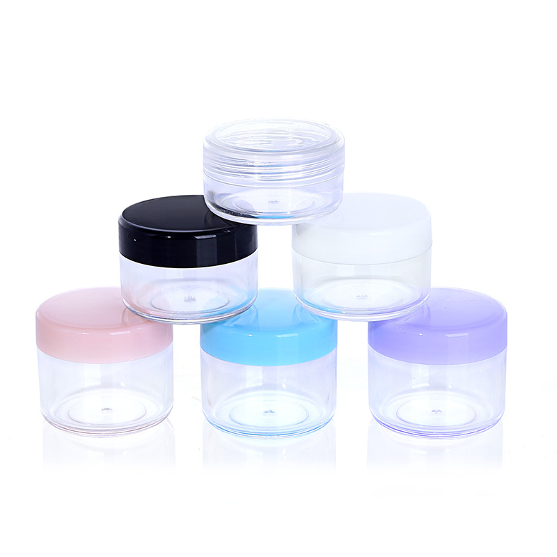 5g 10g 15g 20g Plastic PS Cream Jar Lotion Container with PP Lids Cosmetic Screw on Cap Mini Empty Clear Sample Jar with Small MOQ