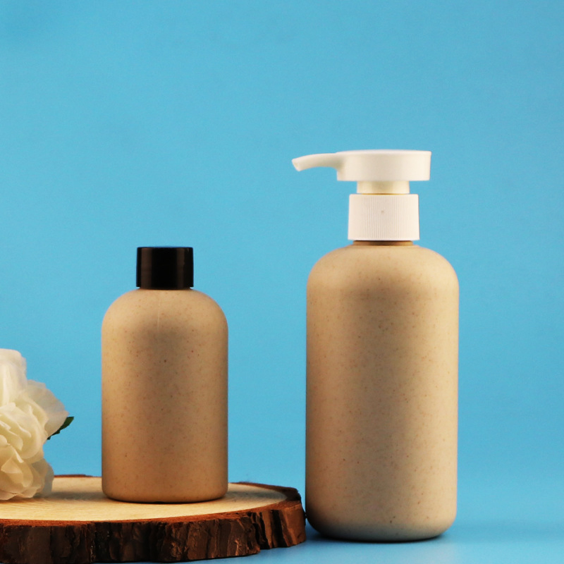 Eco Friendly Cosmetic Packaging 120ml 250ml Round Shoulder HDPE Biodegradable Wheat Straw Plastic Shampoo Lotion Pump Bottle