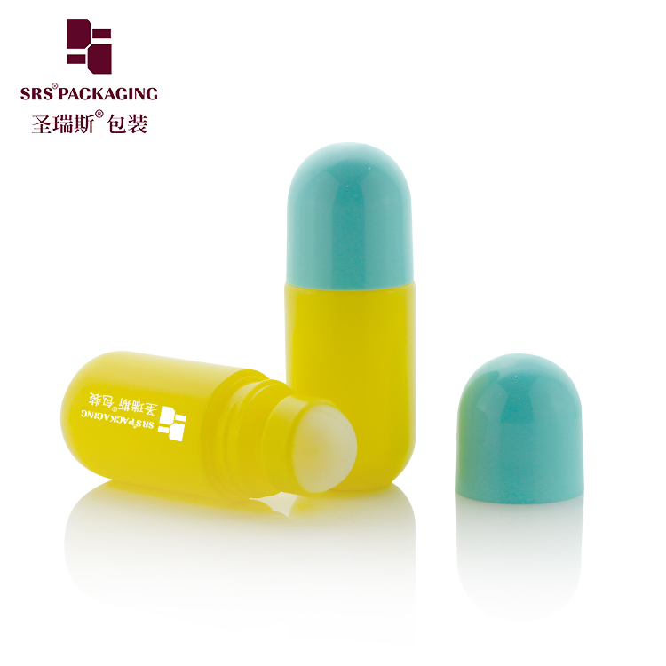 Yellow Empty 50ml Recycled PCR Massage Deodorant Roller Bottle With Blue Round Lid