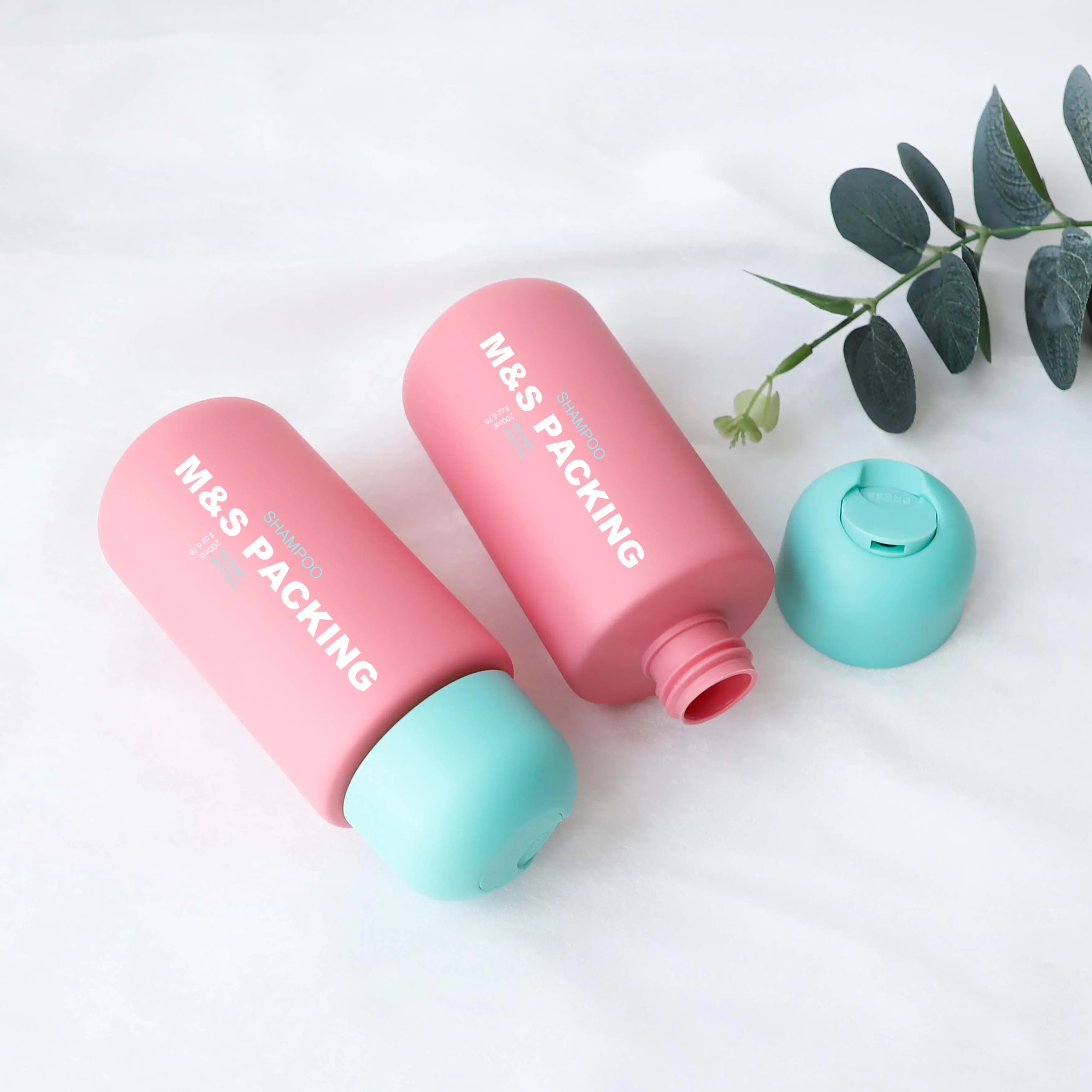 200ml Pink HDPE Soft Touch Cylinder Lotion Bottle with Disc Top Cap for Shampoo, Toner &amp; Hair Care