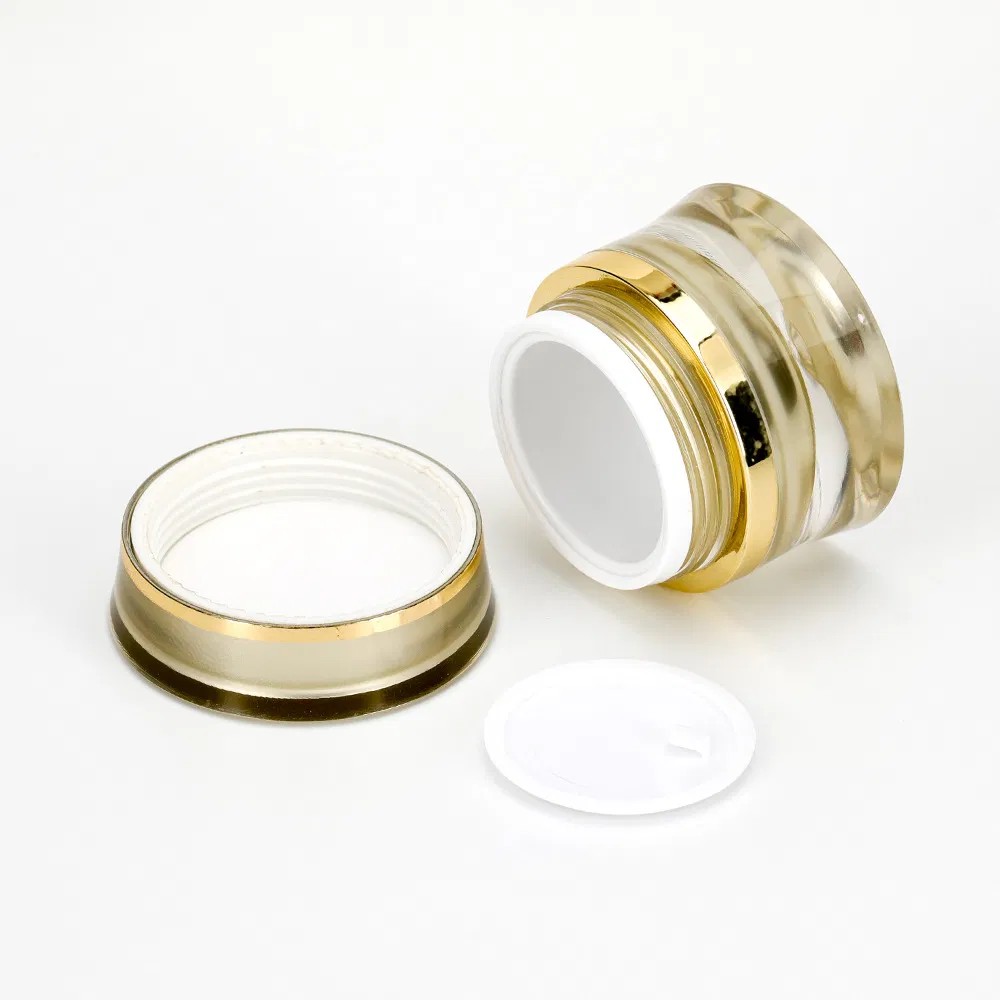 Luxury Gold Waist Round Shape Double Wall Cosmetic Cream Acrylic Jar