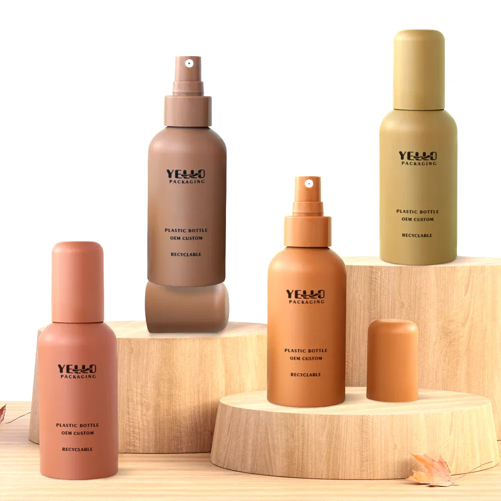 Round Cute Shape Eco Pet PCR Recycled Brown Orange Blue 50 Ml 100 Ml 4oz 8 Oz Empty Plastic Rose Water Spray Mist Bottle