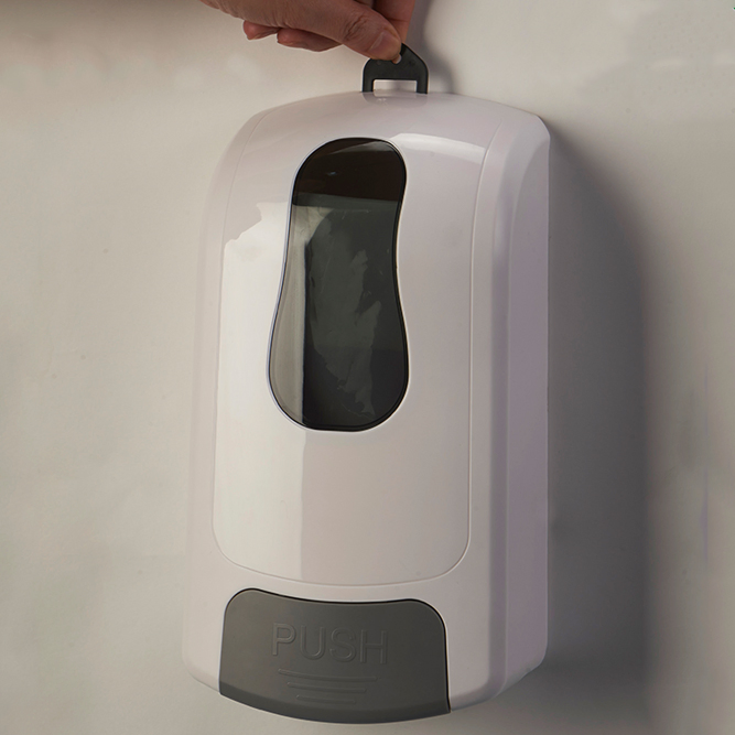 Custom Color Logo Commercial Industrial Bathroom Toilet Plastic Antibacterial Manual Refillable Gel Foam Liquid Soap Dispenser and Tray