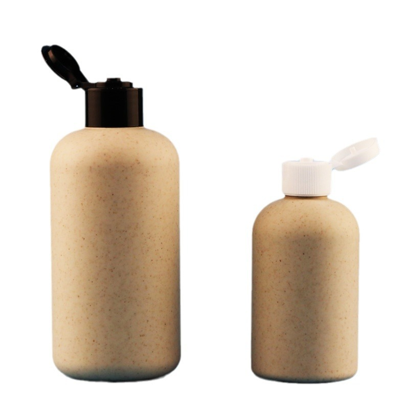 Eco Friendly Cosmetic Packaging 120ml 250ml Round Shoulder HDPE Biodegradable Wheat Straw Plastic Shampoo Lotion Pump Bottle