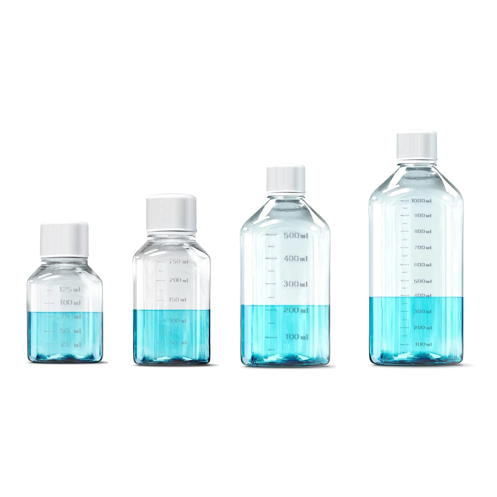 Plastic Pet 125ml 250ml 500ml Clear Culture Plate Serum Bottle Square Media Reagent Bottle