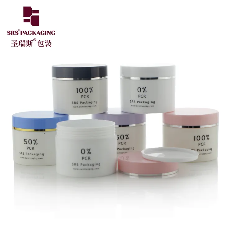 Eco friendly PCR Empty PP 100g 200g 300g 400g 500g Bamboo Plastic Round Cosmetic Packaging Skin Care Airless Dispenser Glass Skincare Face Cream Acrylic PET Jar