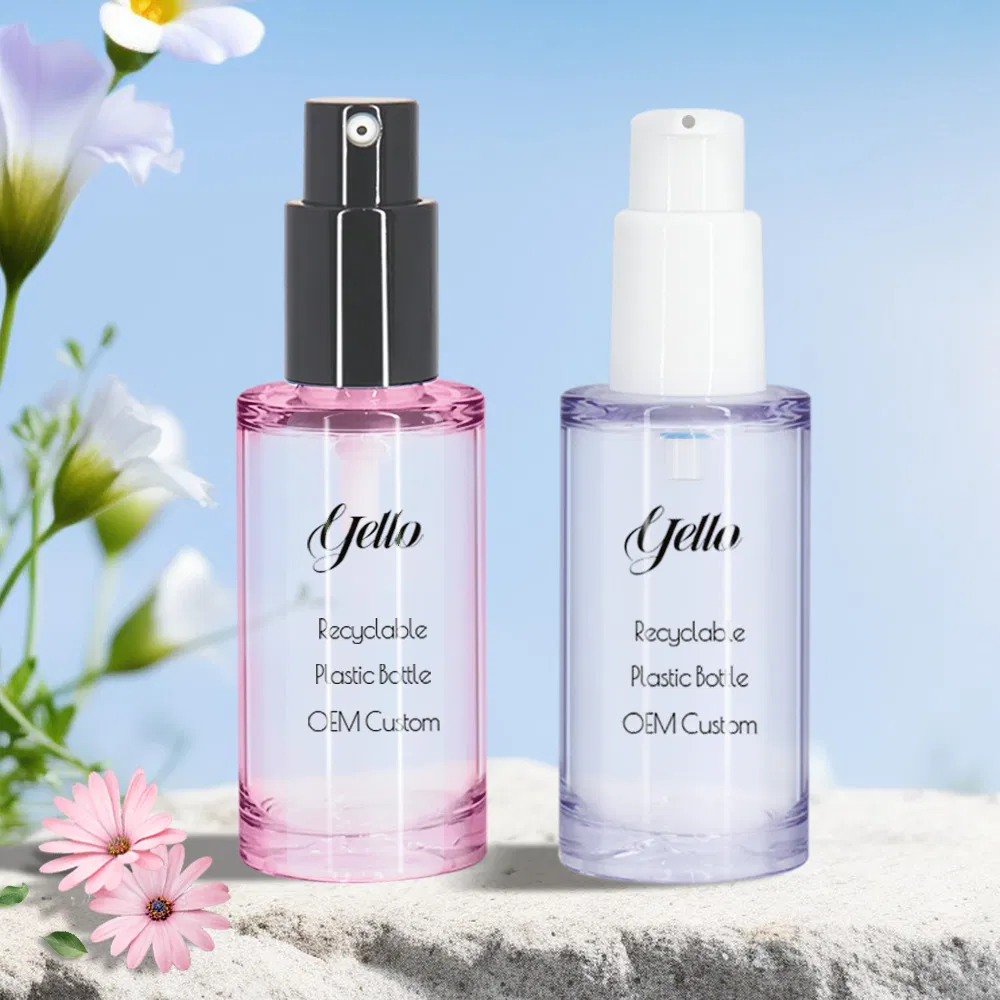 Luxury Empty Flat Rounded 30ml PETG Plastic Thick Wall Heavy Wall Spray Lotion Pump Bottle for Skincare with Printing