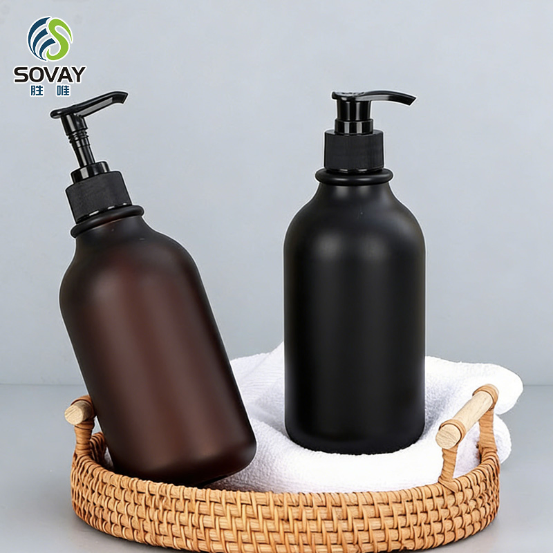 Wholesale HDPE 300ml 350ml 500ml Frosted Matte Black Skincare Packaging Shampoo Shower Gel Lotion Plastic Pump Bottle