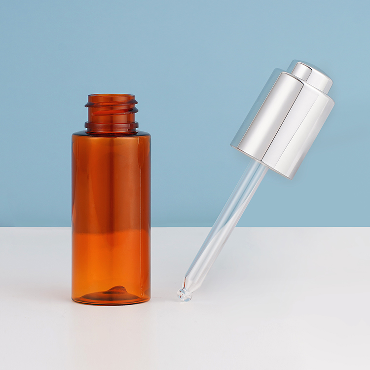 30ml Cosmetic Plastic Packaging Amber Face Hair Glass Serum Pump Skincare Container Pet Packaging Essential Oil Dropper Bottle