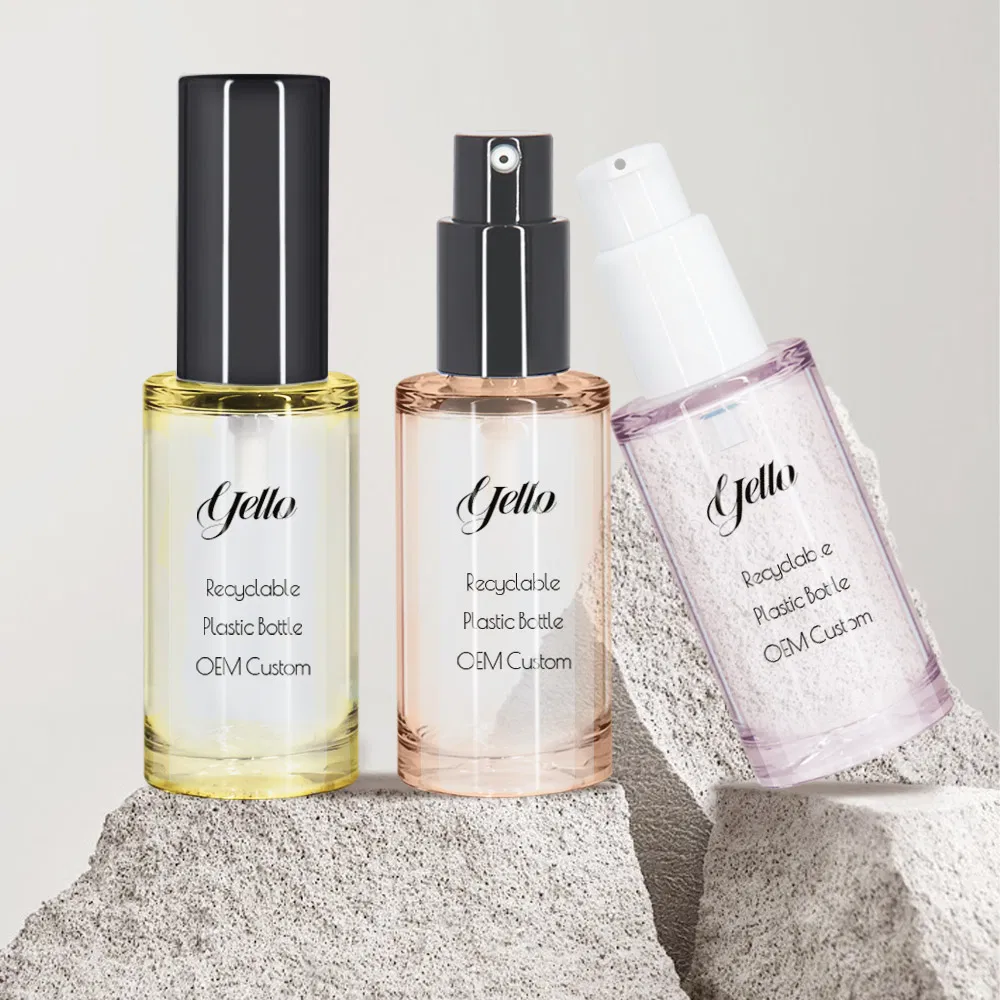 Luxury Empty Flat Rounded 30ml PETG Plastic Thick Wall Heavy Wall Spray Lotion Pump Bottle for Skincare with Printing