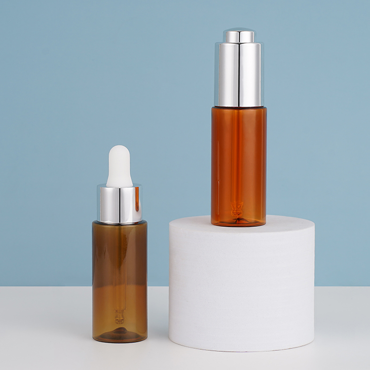 30ml Cosmetic Plastic Packaging Amber Face Hair Glass Serum Pump Skincare Container Pet Packaging Essential Oil Dropper Bottle