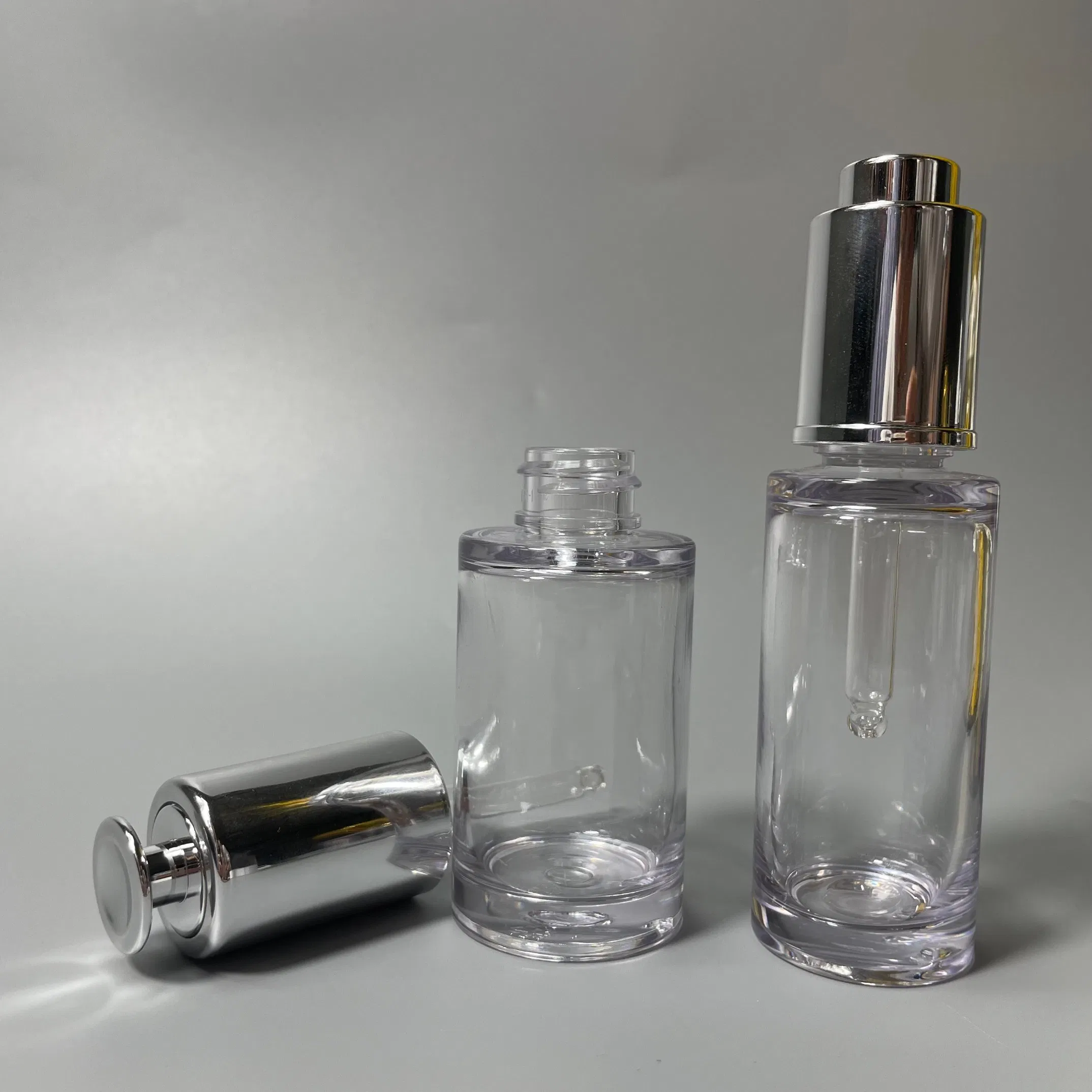 Skincare Eye Oil Plastic Bottle Frasco Thick Wall PETG Clear Flat Shoulder 20ml 30ml Bottles with Button Dropper