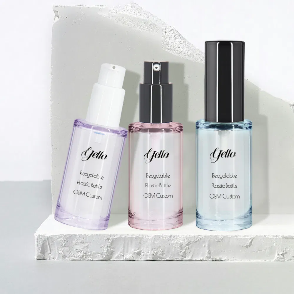 Luxury Empty Flat Rounded 30ml PETG Plastic Thick Wall Heavy Wall Spray Lotion Pump Bottle for Skincare with Printing