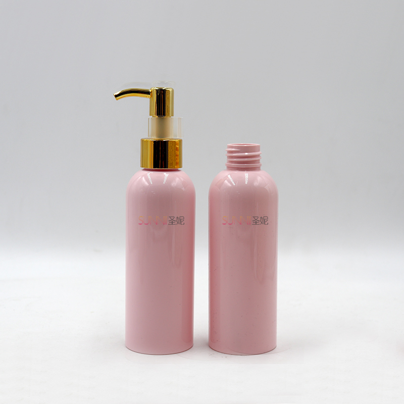 Cosmetic Luxury Gold Treatment Lotion Pump 150ml 200ml Round Pet Plastic Bottle