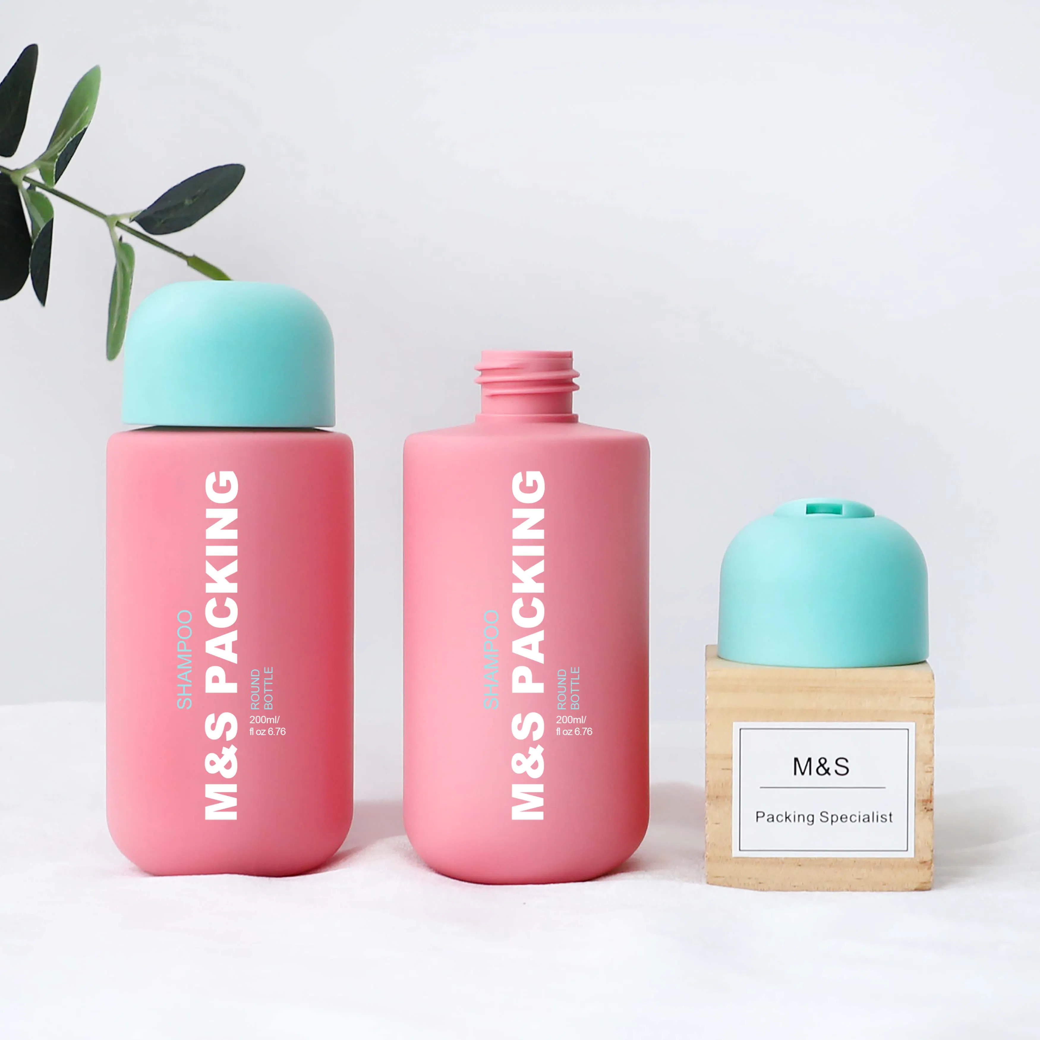 200ml Pink HDPE Soft Touch Cylinder Lotion Bottle with Disc Top Cap for Shampoo, Toner &amp; Hair Care