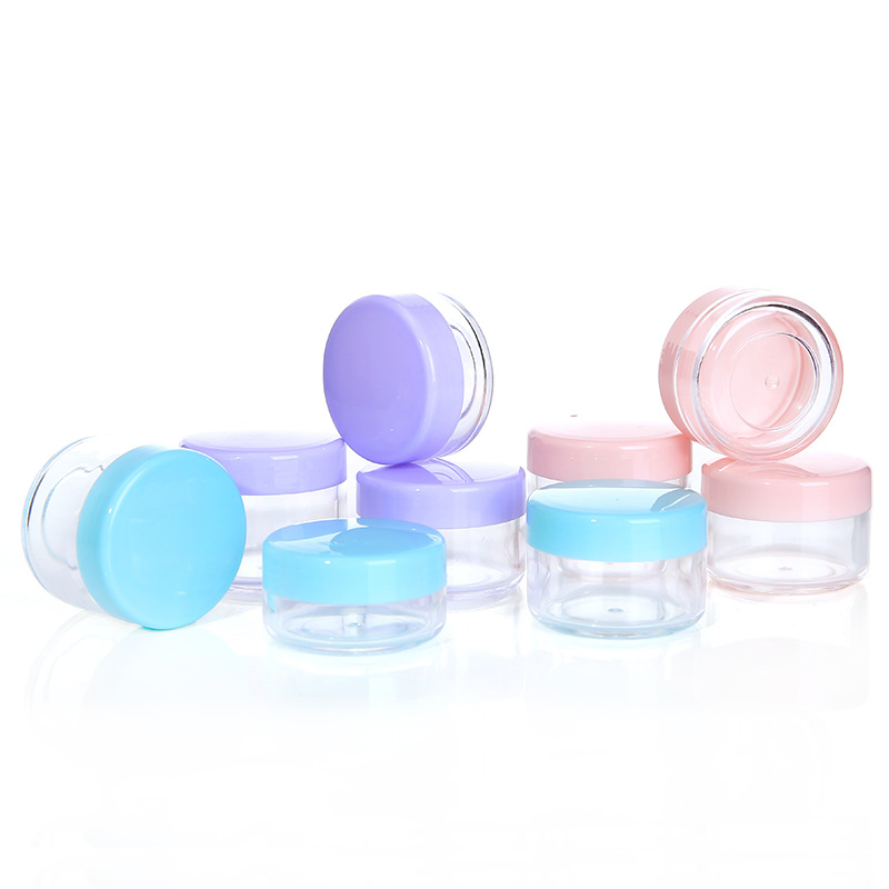 5g 10g 15g 20g Plastic PS Cream Jar Lotion Container with PP Lids Cosmetic Screw on Cap Mini Empty Clear Sample Jar with Small MOQ