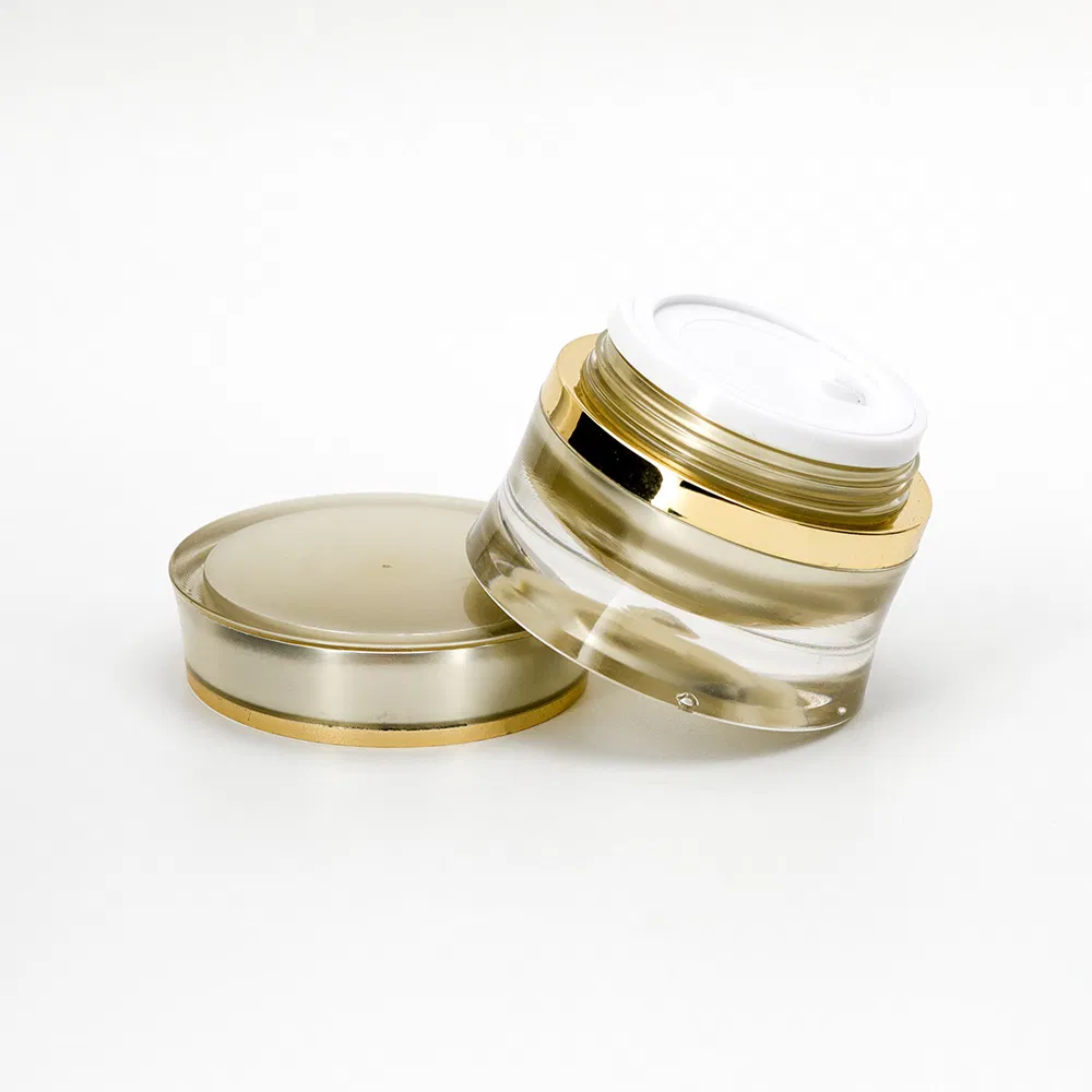 Luxury Gold Waist Round Shape Double Wall Cosmetic Cream Acrylic Jar