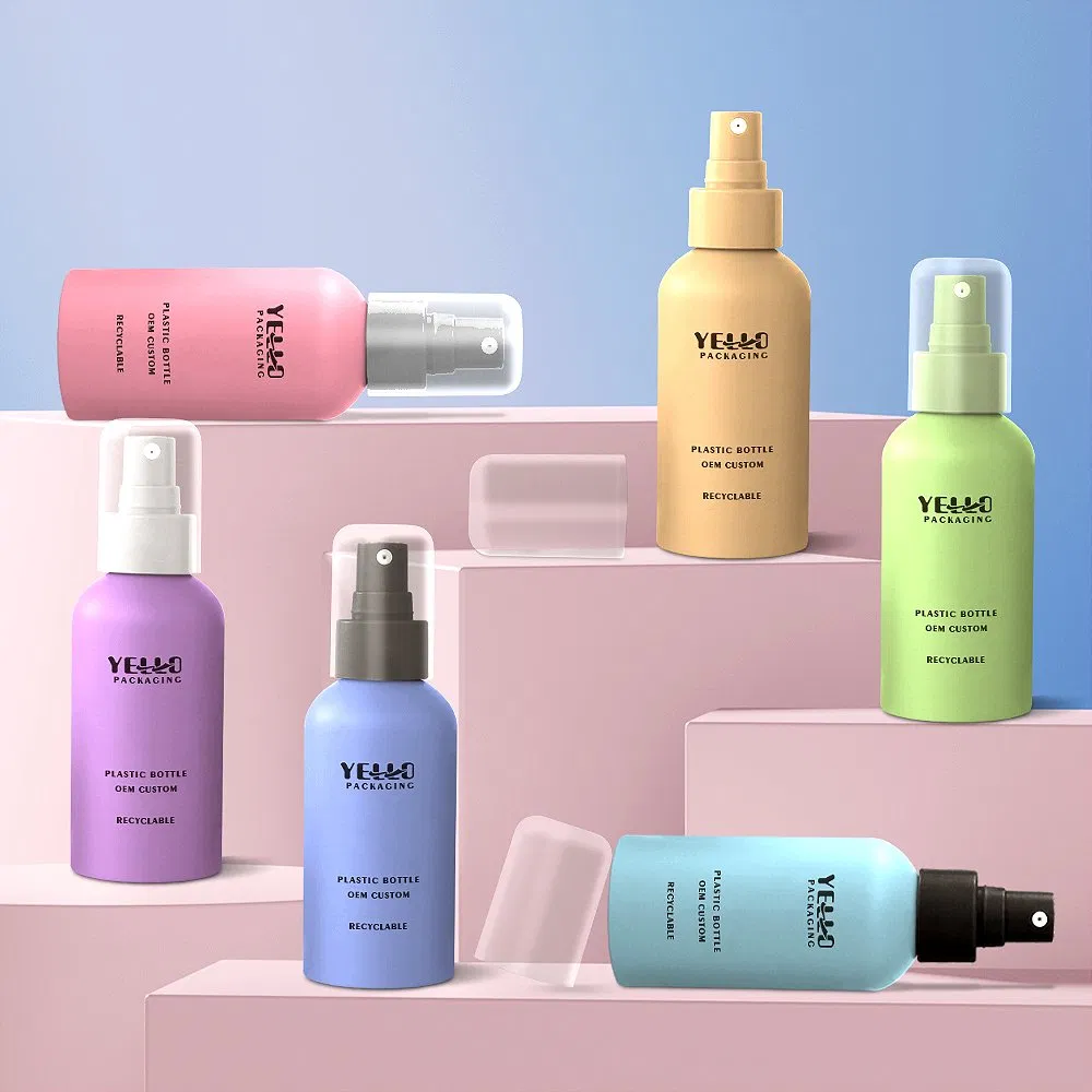 Round Cute Shape Eco Pet PCR Recycled Brown Orange Blue 50 Ml 100 Ml 4oz 8 Oz Empty Plastic Rose Water Spray Mist Bottle