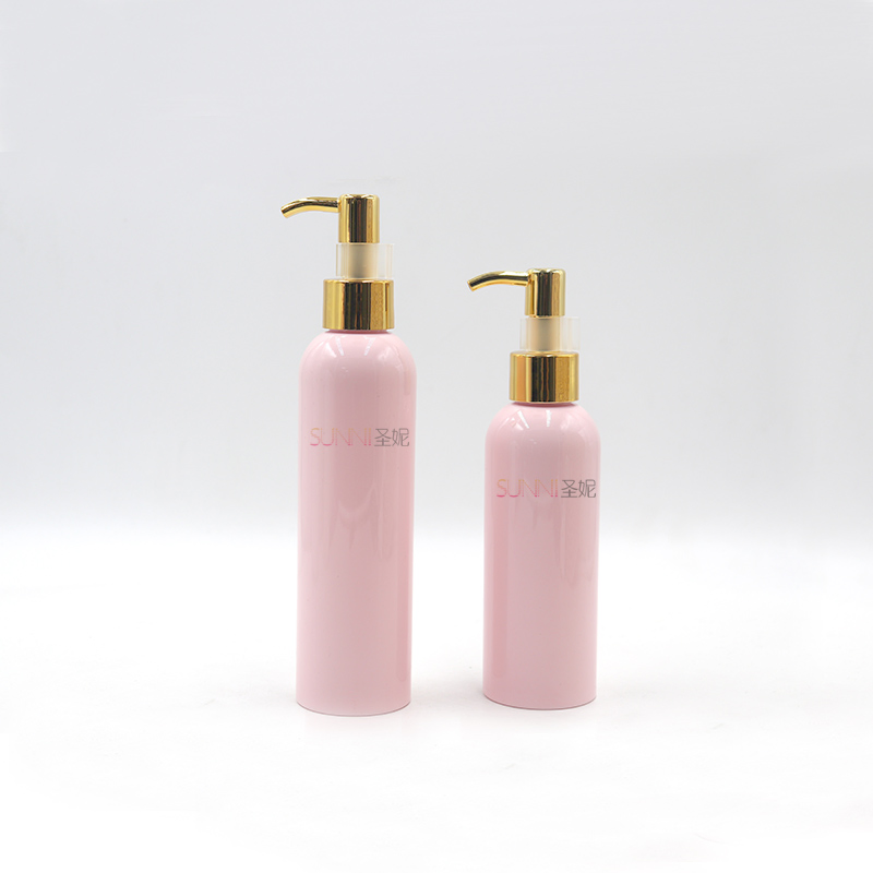 Cosmetic Luxury Gold Treatment Lotion Pump 150ml 200ml Round Pet Plastic Bottle