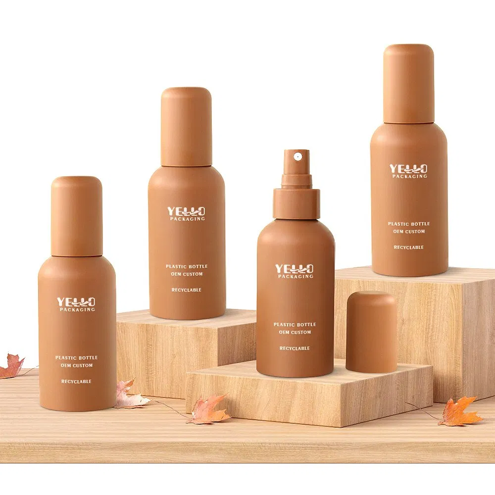 Round Cute Shape Eco Pet PCR Recycled Brown Orange Blue 50 Ml 100 Ml 4oz 8 Oz Empty Plastic Rose Water Spray Mist Bottle