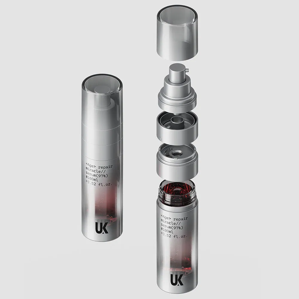 Ukpack Dual Chamber Refillable Airless Pump Bottle 30ml 50ml Spray Vacuum Bottle Pet Recyclable Dry and Liquid for Essence Bottle for Serums