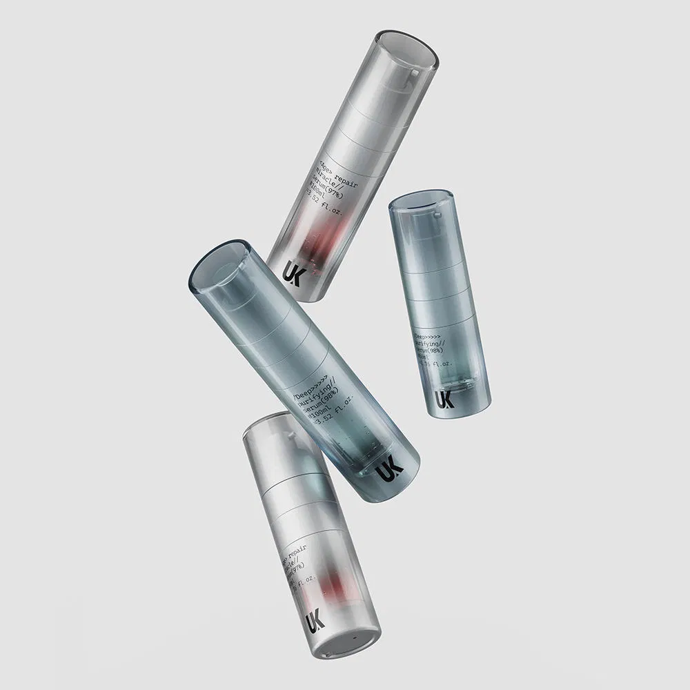 Ukpack Dual Chamber Refillable Airless Pump Bottle 30ml 50ml Spray Vacuum Bottle Pet Recyclable Dry and Liquid for Essence Bottle for Serums