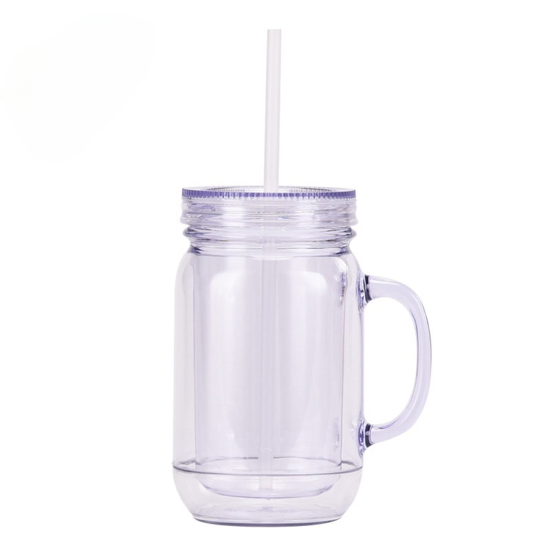 Acrylic Double Wall Snow Globe 20oz Plastic Mason Jar with Handle and Plastic Lid for Vinyl and DIY Snowglobe Glitter