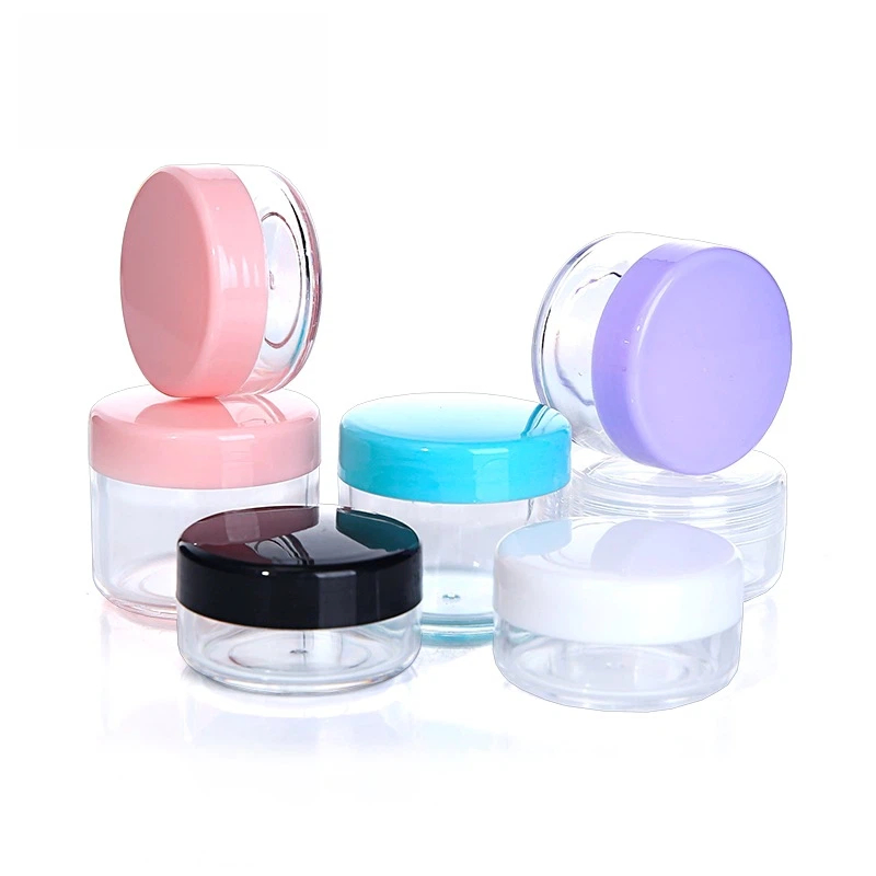 5g 10g 15g 20g Plastic PS Cream Jar Lotion Container with PP Lids Cosmetic Screw on Cap Mini Empty Clear Sample Jar with Small MOQ