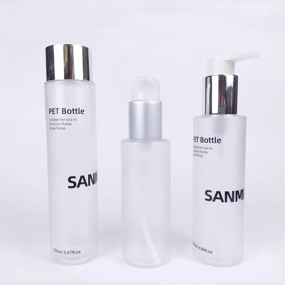 Plastic Bottles 100ml 120ml 150ml Pet Boston Round Bottles with Alum Lotion Pumps &amp; Treatment Pumps