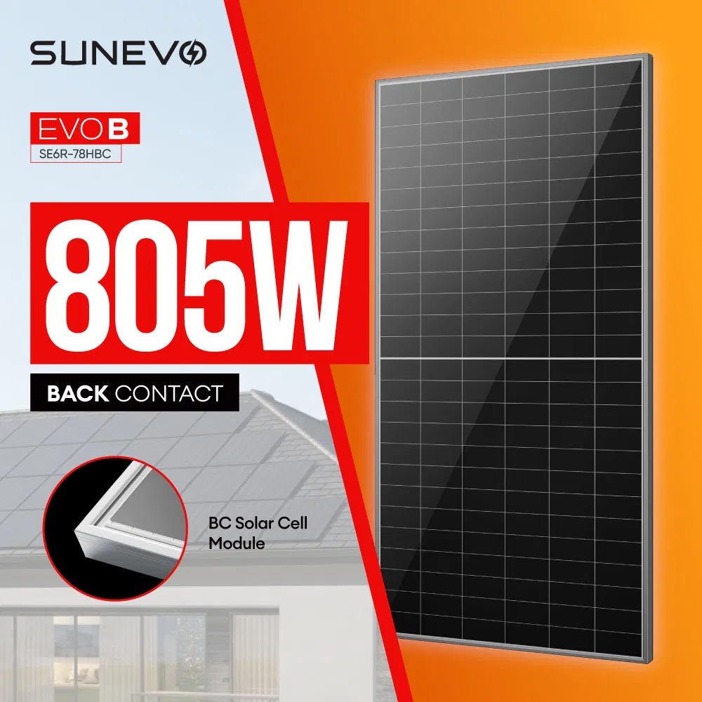 Paneles Solares Bifaciales Sunevo OEM ODM Tipo N de Contacto Posterior 750W 770W 800W 805W para Plantas Solares a Escala Utilitaria y Plantas Industriales