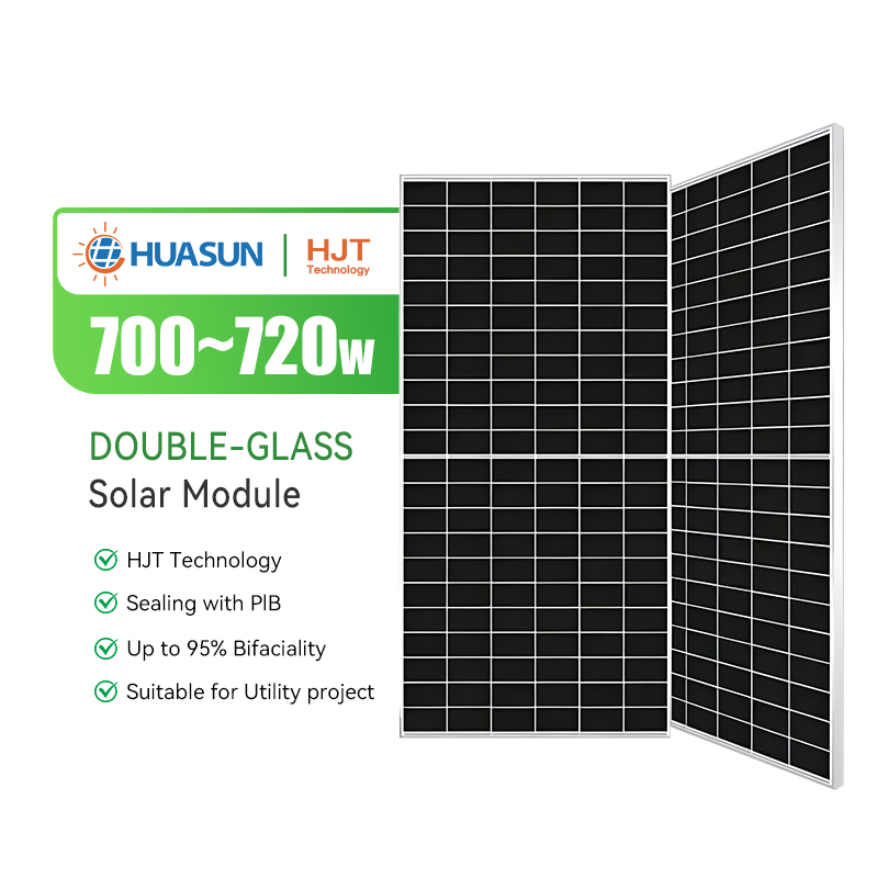 Paneles Solares Huasun Hjt 600W 700W 710W 715W 720W 730W 735W Panel Fotovoltaico Bifacial Mono de Doble Cristal Lista de Precios