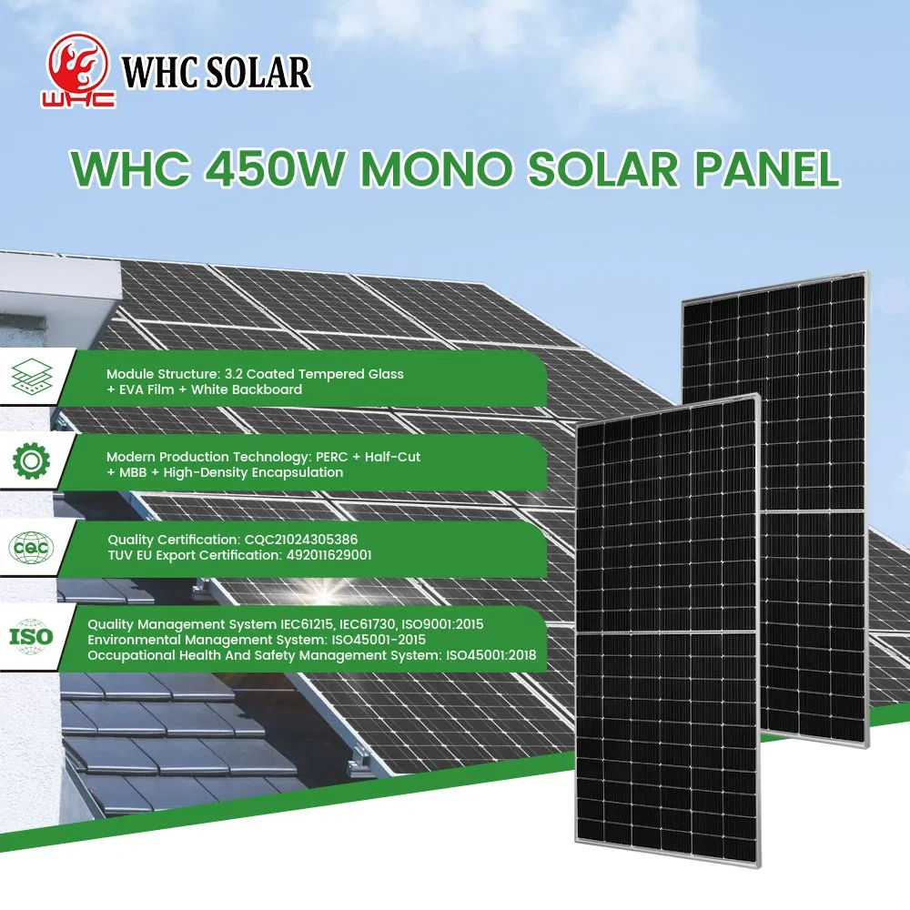 Fábrica Whc 182mm Módulos Solares PV de Media Celda 410W 550W 700W 144cells Precio de Panel Solar Fotovoltaico Perc Hjt Mono para Sistema de Energía Solar Comercial y Residencial