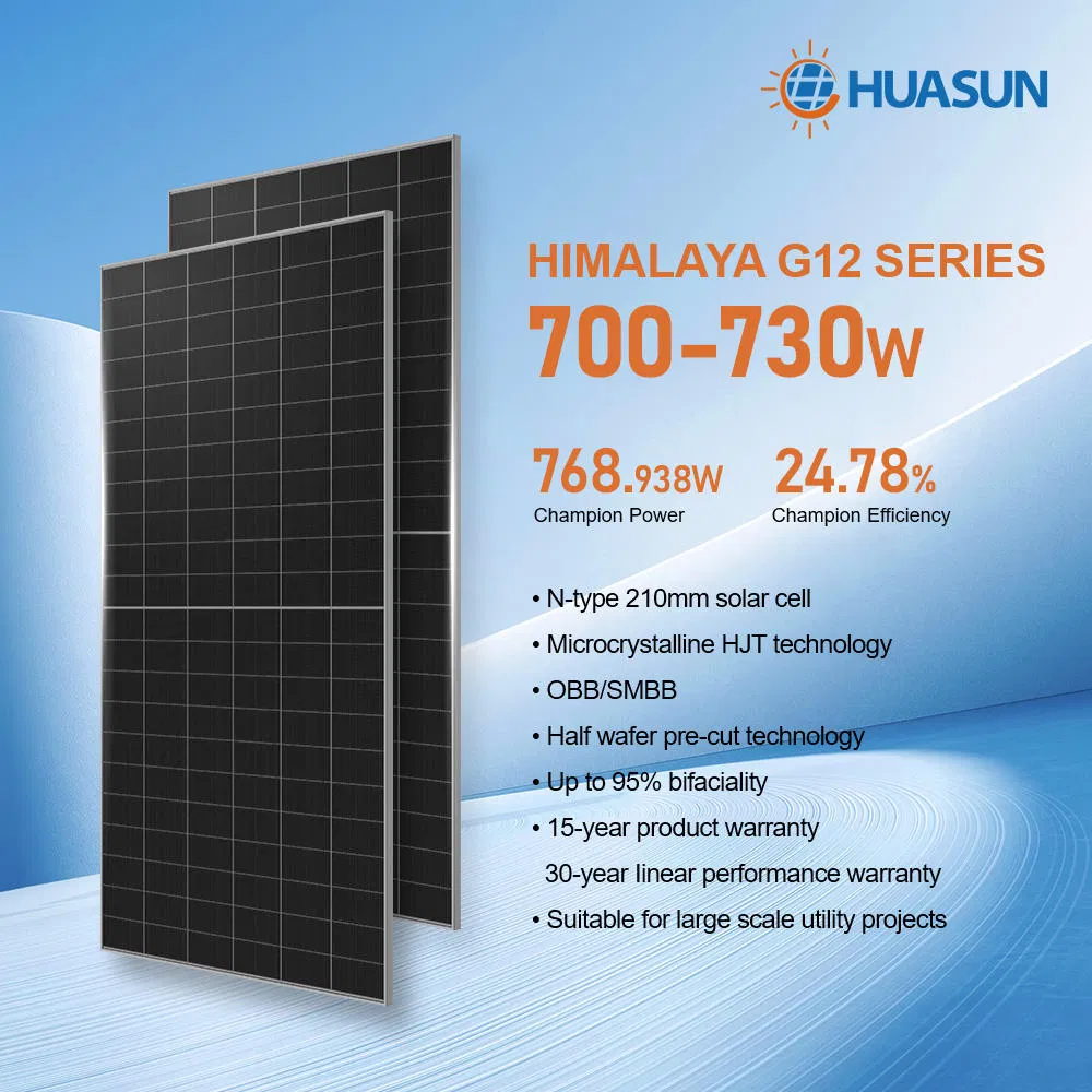 Módulo Solar Huasun Himalaya G12 Serie HS-210-B132 700 710 720 Watt Paneles Solares 730W 750W Hjt Bifaciales