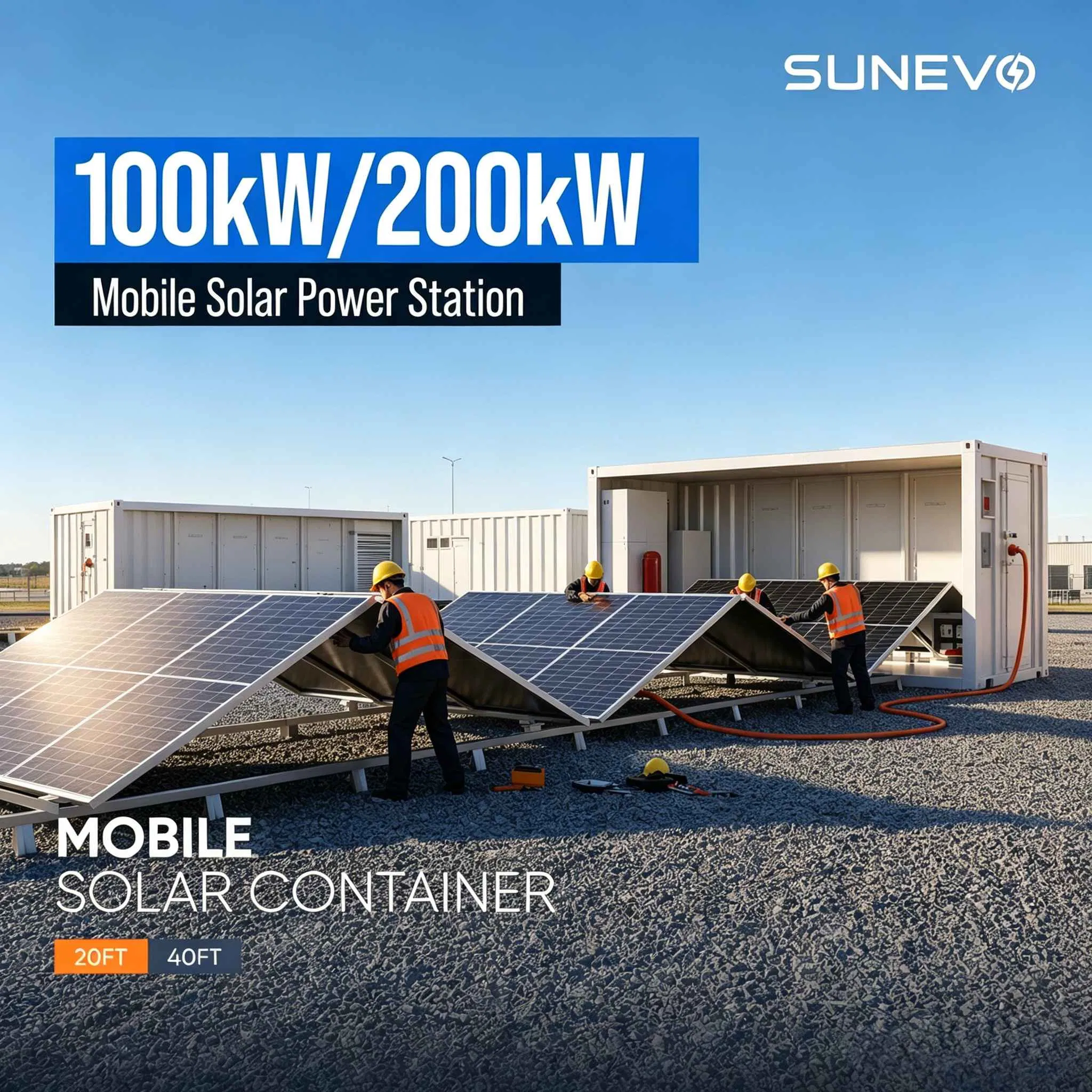 Sunevo 100kw 200kw Planta de energía solar plegable contenida con CE TUV para almacenamiento de energía industrial a gran escala