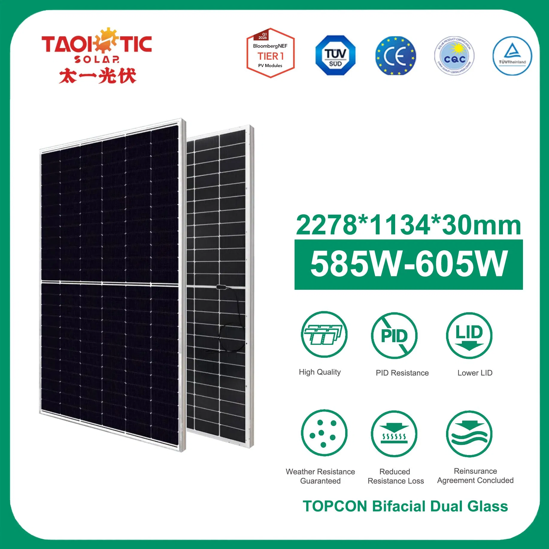 Módulos de panel solar flexible industrial TUV, CQC 585W a escala de utilidad