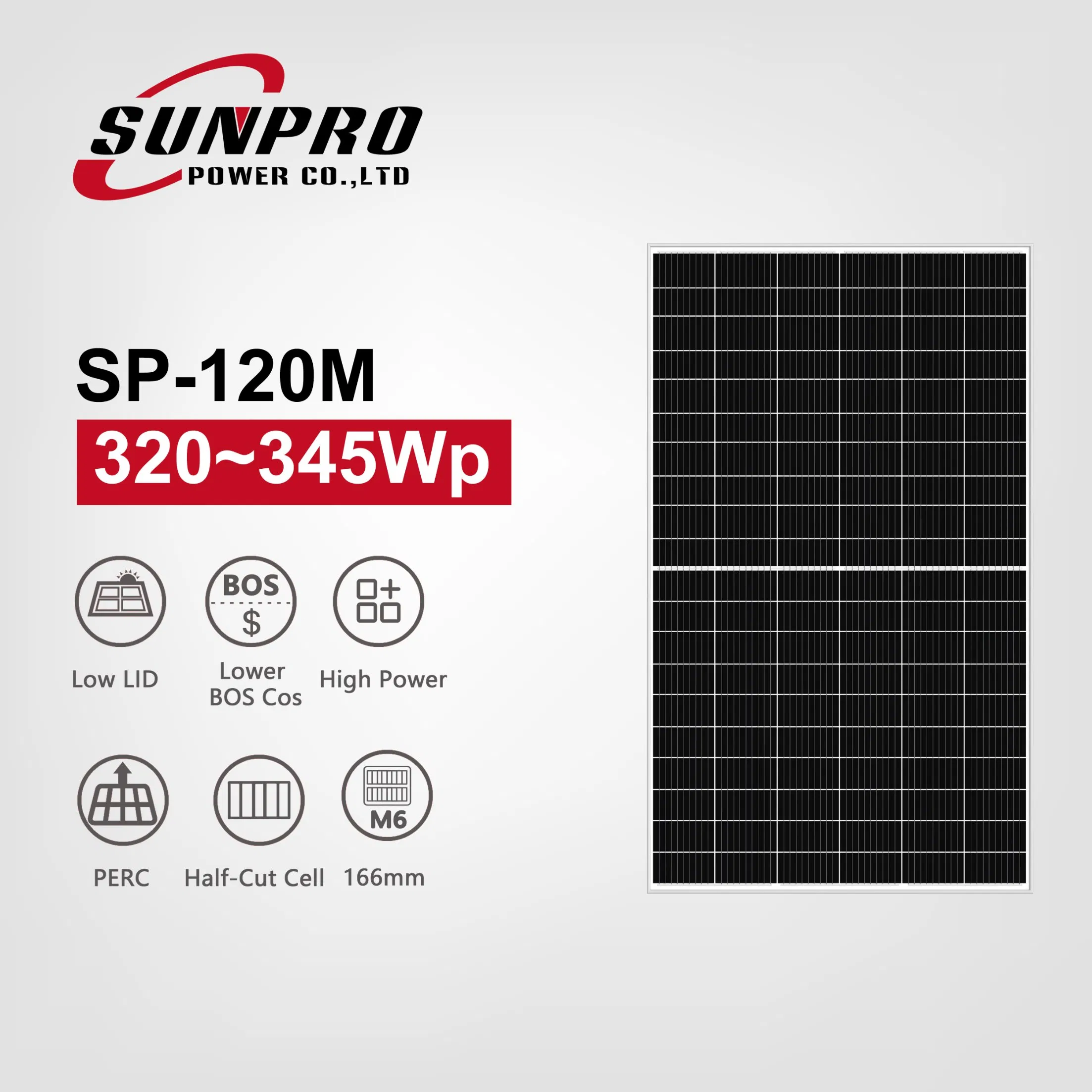 Panel Solar Fotovoltaico Monocristalino de Alta Eficiencia 120 Celdas 325W 320W 330W 345W para Sistema de Energía Solar en el Hogar