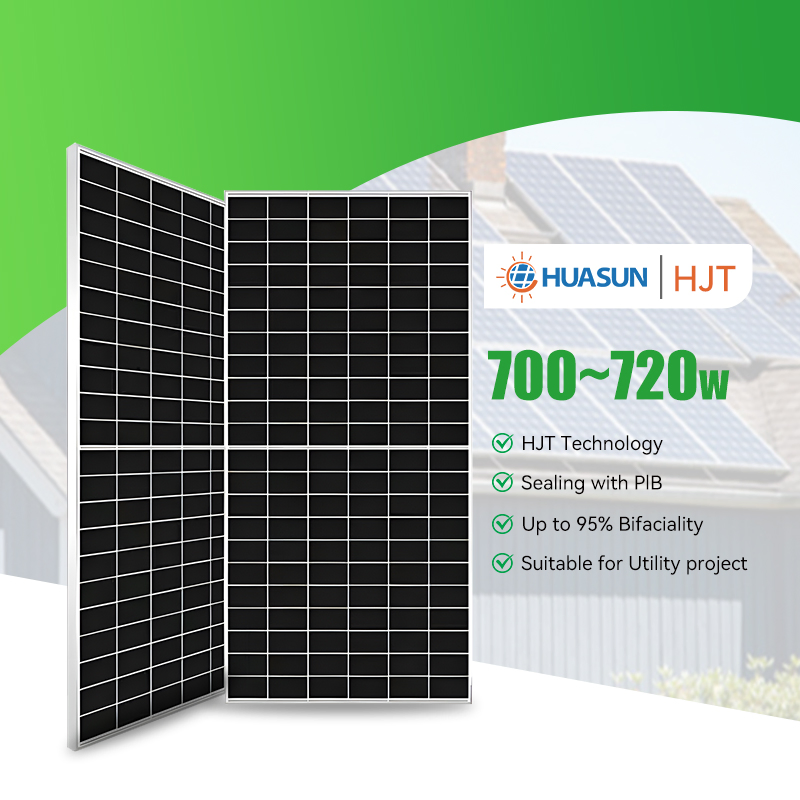 Paneles Solares Huasun Hjt 600W 700W 710W 715W 720W 730W 735W Panel Fotovoltaico Bifacial Mono de Doble Cristal Lista de Precios