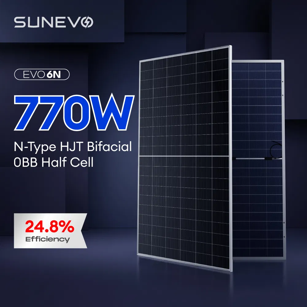 Módulo PV bifacial de doble vidrio tipo N 770W con tecnología Obb Zero Busbar para sistemas de almacenamiento de energía solar de alto rendimiento