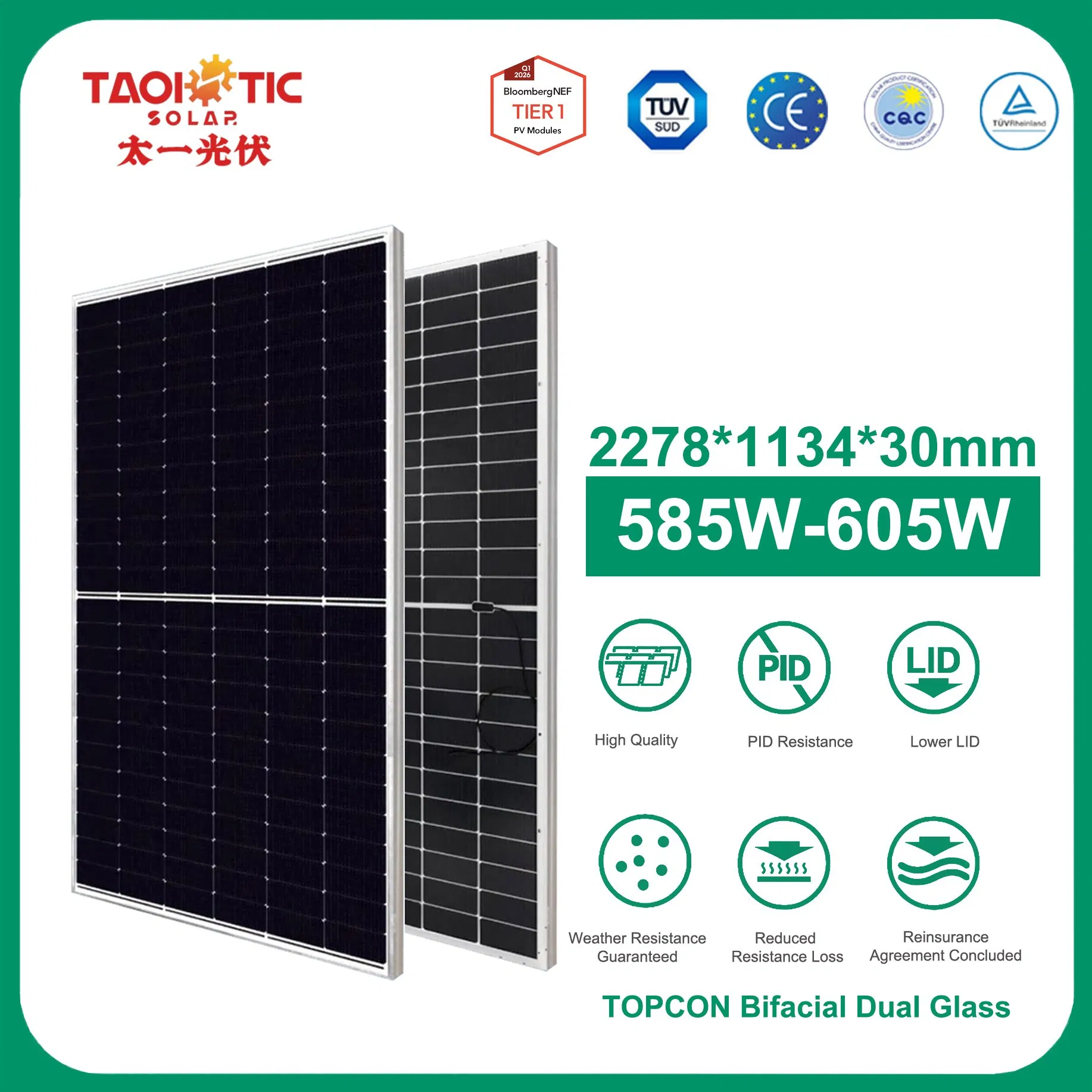 Sistema de Paneles Solares Industriales TUV, CQC 585W a Escala de Utilidad