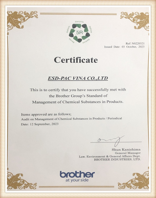 ESD-PAC Vina ISO 18001 Occupational Health and Safety Certificate
