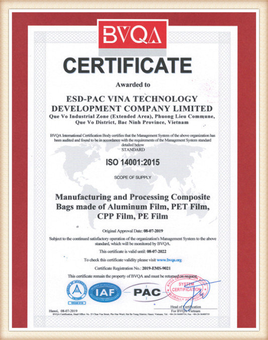 ESD-PAC Vina API 6D certification for industrial packaging
