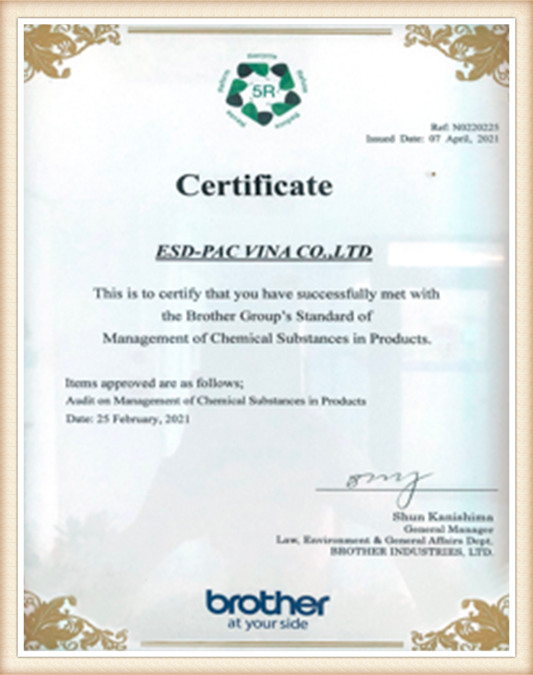 ESD-PAC Vina ISO 14001 Environmental Management Certificate