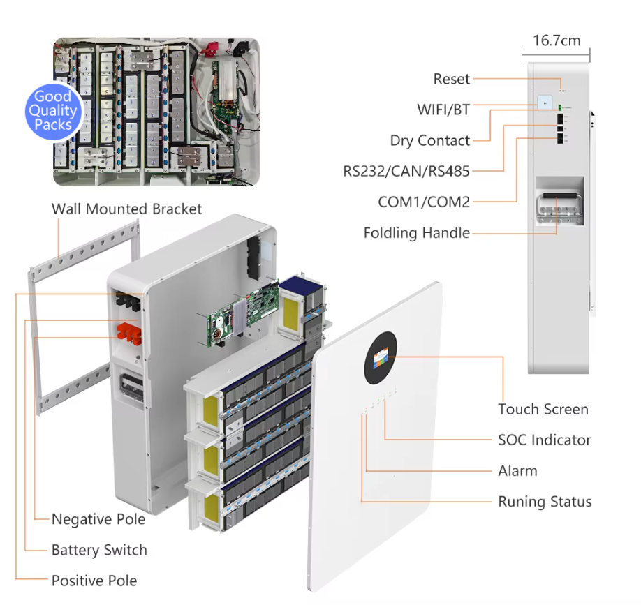 Wall Mounted Small 5kw Solar Battery Lithium Ion Batteries Popular 51.2v 100ah Lifepo4 ESS Battery With Bt