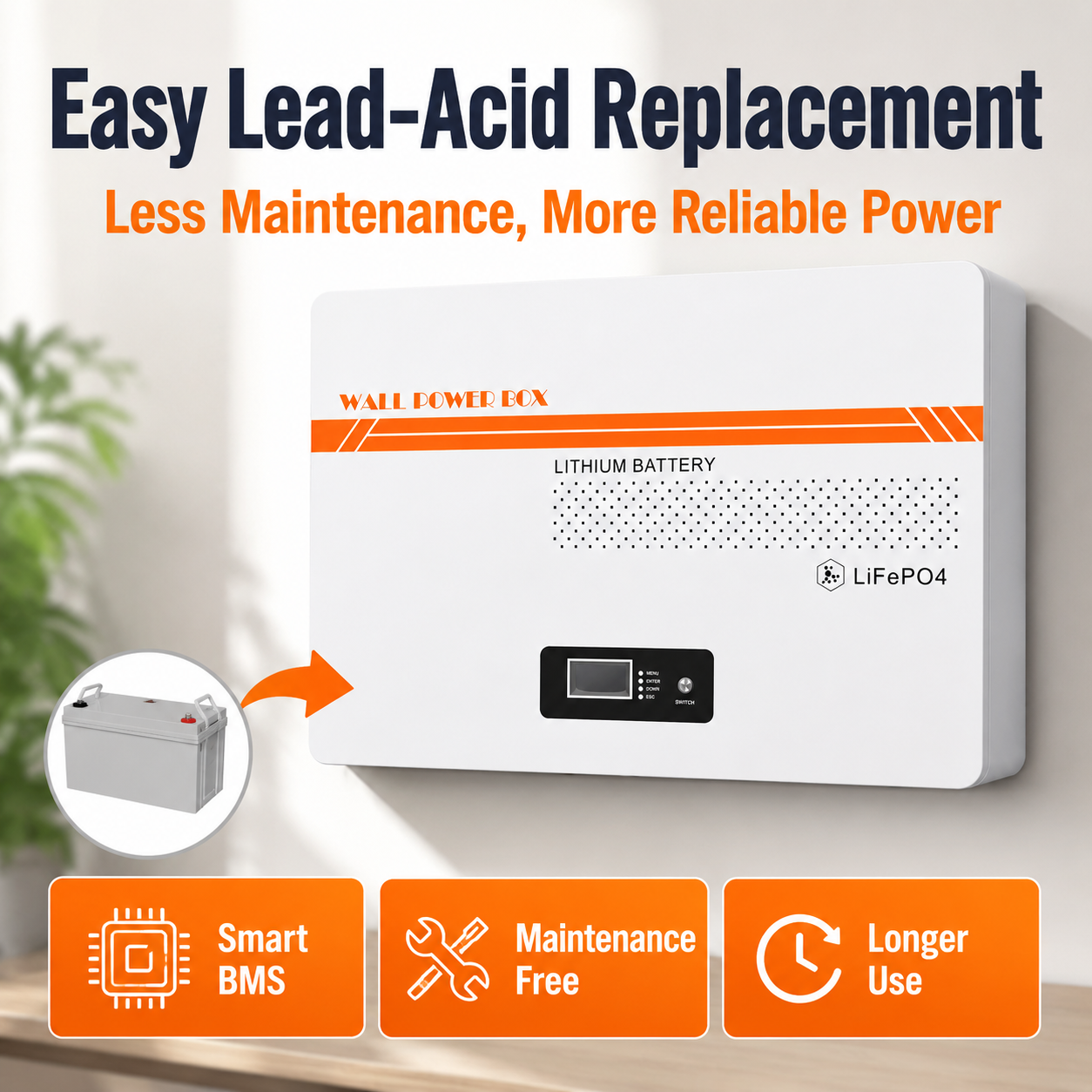 51.2V 10kWh LiFePO4 Wall-Mounted Solar Battery Pack with BMS for Home Energy Storage 10-20kW Output 6000 Cycles